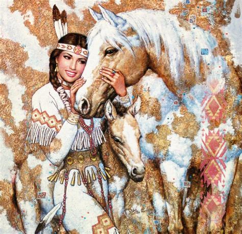 2017 Home Office Top Art American Native Indian Woman With Horse Art