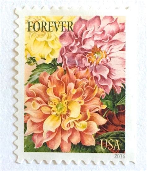 10 Dahlia Flower Forever Stamps Unused Vintage Print Floral Etsy