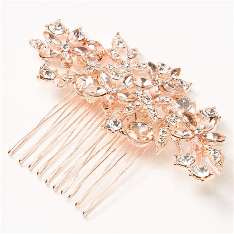 Rose Gold Rhinestone Bouquet Hair Comb Claires
