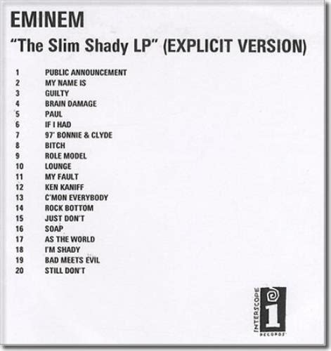 Eminem The Slim Shady Lp Explicit Version Uk Promo Cd R Acetate 183884