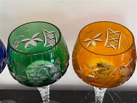Ajka Marsala Cut To Clear Multicolor Crystal Hock Wine Glasses Set Of 4