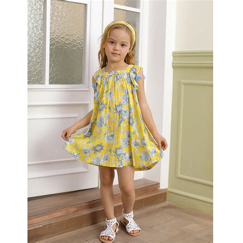 China Floral Pattern Children Clothes Yellow Soft Cotton