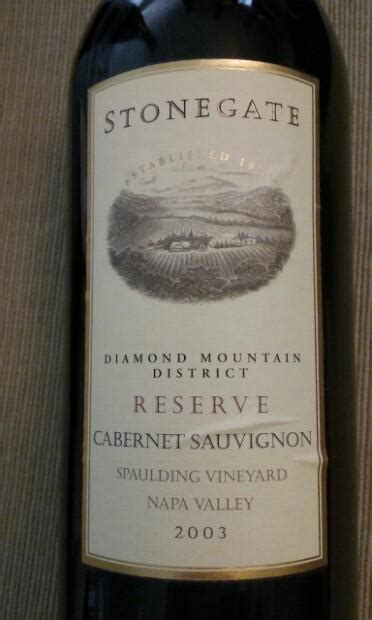 2001 Stonegate Cabernet Sauvignon Reserve Spaulding Vineyard Usa