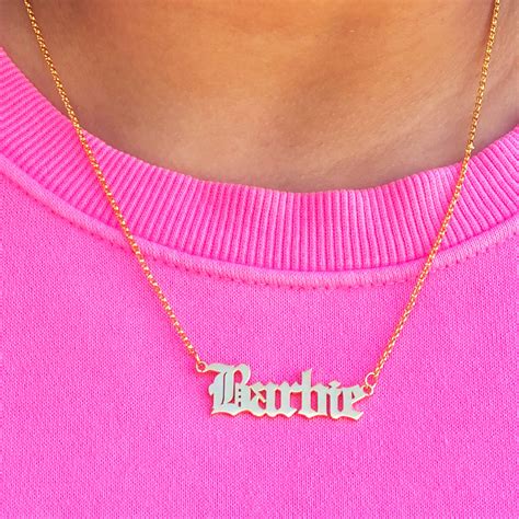 Old English Barbie Necklace Gold Dipped Etsy Initial Necklace Gold