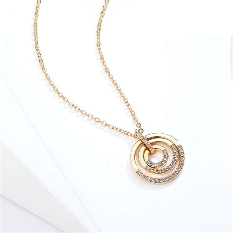 Circle Delicate Pendant With Swarovski Crystals Gold Plated