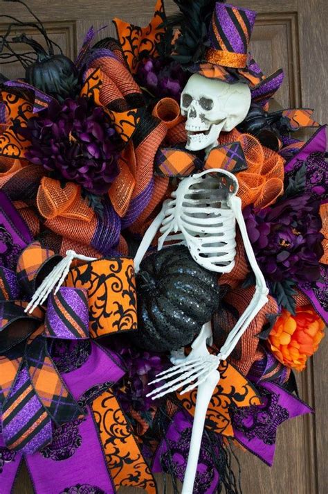 Skeleton Wreath Halloween Door Decor Skeleton Decorations Etsy