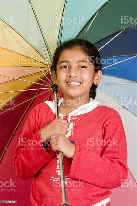 Spectrum Sweet Indian Asian Girl With Multi Colored Umbrella Vertical