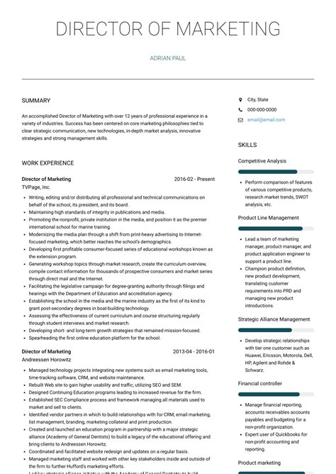 It is a written summary of your academic qualifications, skill sets and previous work experience which you submit while applying for a job. Director Of Marketing - Resume Samples and Templates ...