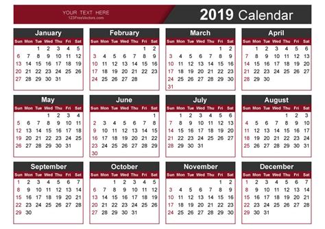Calendar Template 2019 Free Vector By 123freevectors On Deviantart