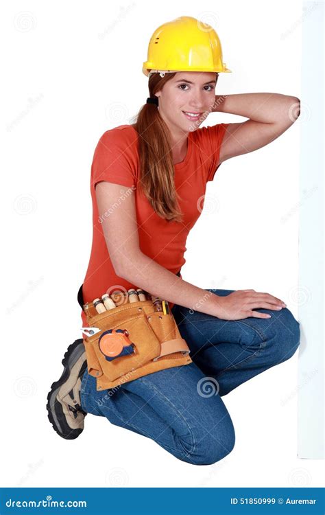 Cute Female Construction Worker Stock Image Image Of Building