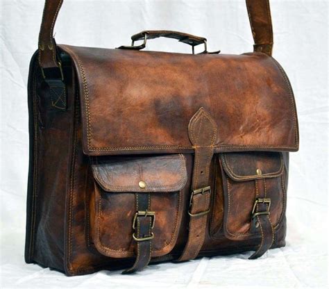 Mens Accessories New Mens Genuine Vintage Brown Leather Messenger Bag