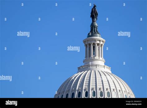 Closeup Of Us Capital Building Dome With The Back Of The Bronze Statue