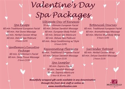 valentine s day spa packages welcome to monticello salon and spa