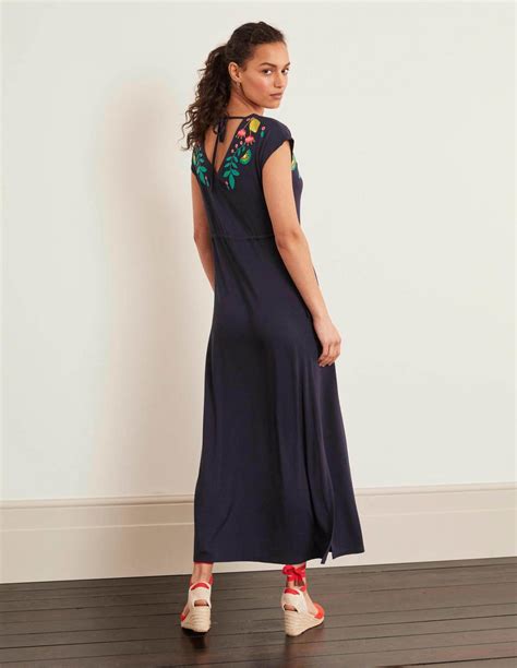 Marcia Embroidered Maxi Dress Navy Boden Womens Jersey Dresses