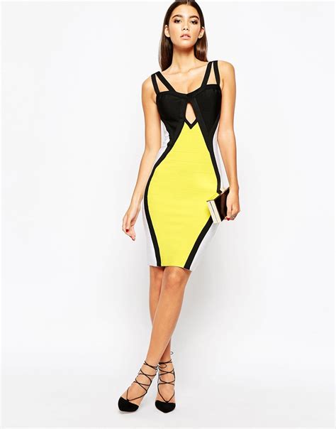 Lyst Wow Couture Illusion Panel Bandage Dress In Yellow