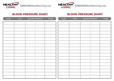 Blood Pressure Printable Chart