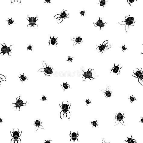 Black And White Bugs Seamless Pattern Vector Repeat With Black Bugs On