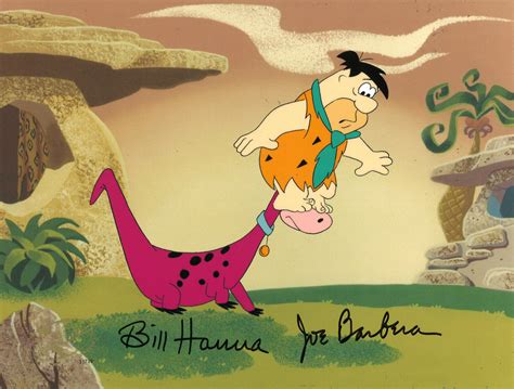 Original Production Cel Of Dino And Fred Flintstone From The Jetsons
