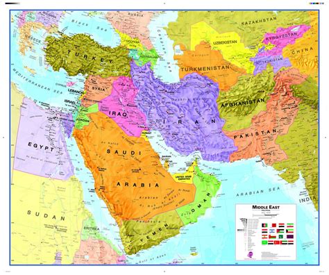 Middle East Physical Map Wall Map