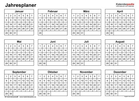 Jahresplaner Im Pdf Format Kalenderpedia