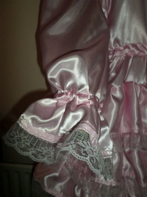 Adult Baby Sissy Pink Satin Pretty Frilly Ruffle Dress 42 Long Puffed