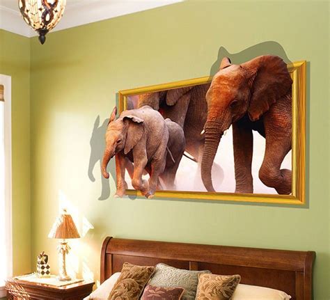 Cute Elephants Animal Removable 3d Visual Diy Wall Stickers Home Decor