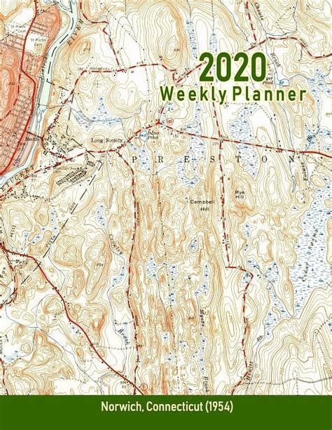 2020 Weekly Planner Norwich Connecticut 1954 Vintage Topo Map