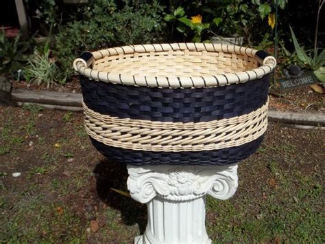Beautiful Double Wall Large Navy Blue Basket With Wooden Bottom And
