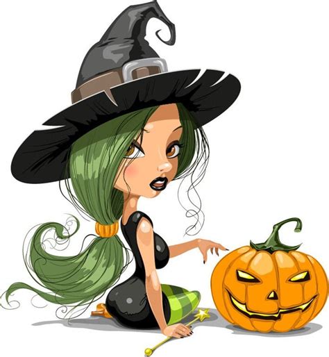 Green Halloween Witches On Brooms Pretty Witch With Halloween Vector