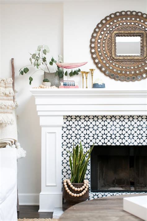 Decorative Tile Fireplace Surround And White Mantel Finished With