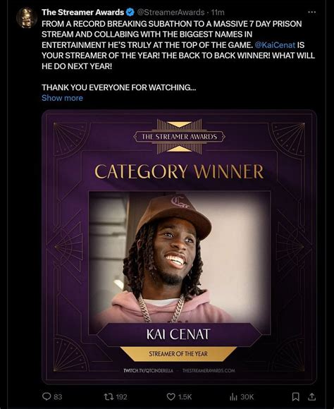 Kai Cenat Wins The Streamer Of The Year Award Once Again At The