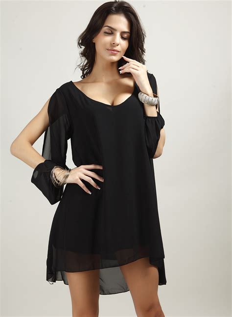 V Neck Slit Sleeve Chiffon Mini Dress - STYLESIMO.com