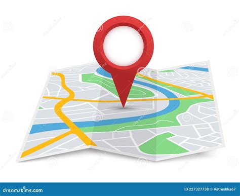 Folded City Map With Destination Pointer Gps Navigation Red Location