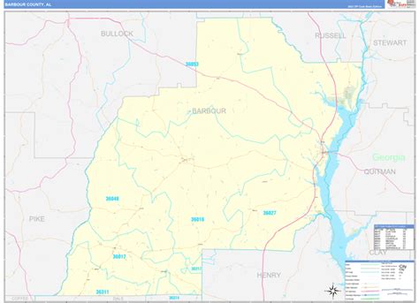 Barbour County Al Zip Code Wall Map Basic Style By Marketmaps Mapsales