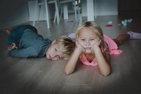 Kids Bored At Home Stressed Tired Exhausted Stock Image Image Of