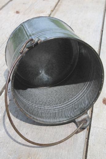 Old Antique Grey Graniteware Primitive Little Lunch Pail Or Berry Bucket