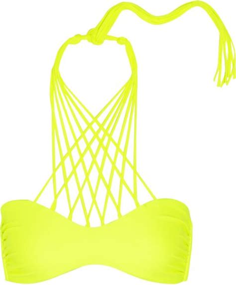 Mikoh Swimwear Kahala Neon Crossover String Bikini Top In Yellow Lyst