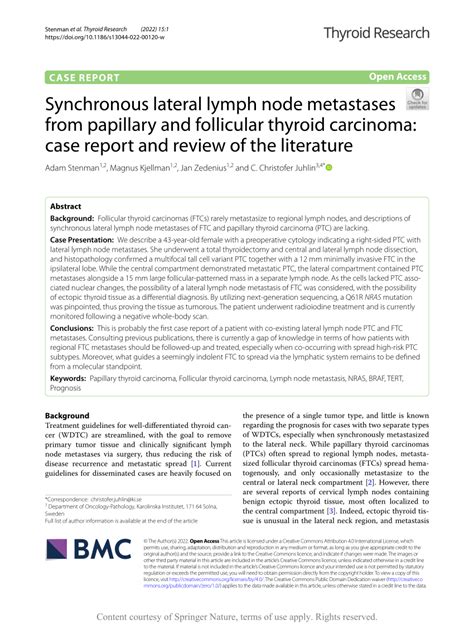 Pdf Synchronous Lateral Lymph Node Metastases From Papillary And