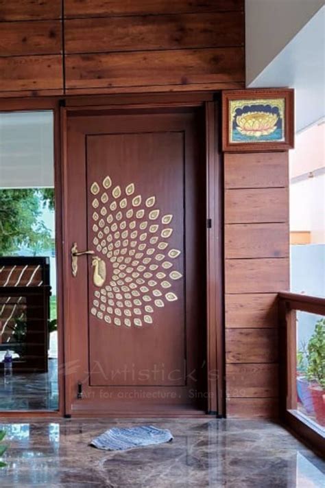 A Wooden Door With A Decorative Design On The Front And Side Panels In