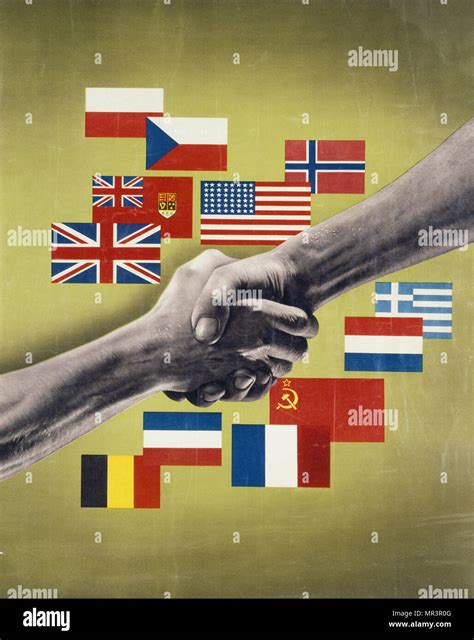 World War Two Allied Propaganda Poster Showing The Flags Of The