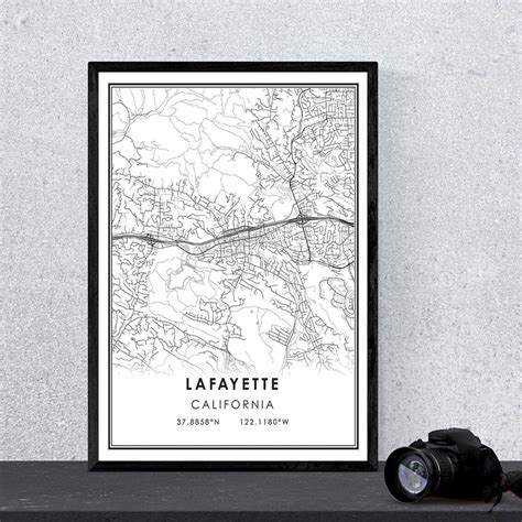 Lafayette Map Print Poster Canvas Lafayette California Etsy