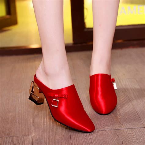 Womens High Heel Slippers Fashion Non Slip Single Shoes Bow