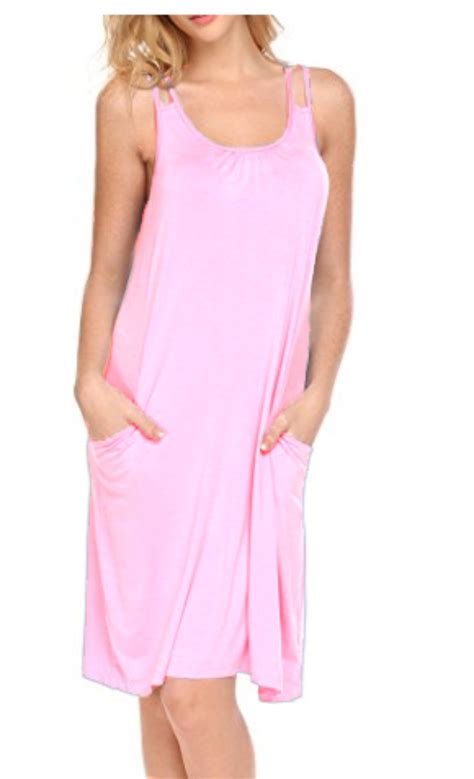 Clearance Women Nightgown With Pockets Solid Color Sleeveless Knee