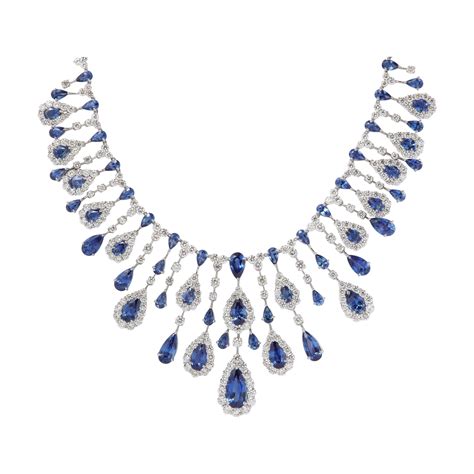 Diamond And Blue Sapphire Necklace And Earring Set Natural Unheated
