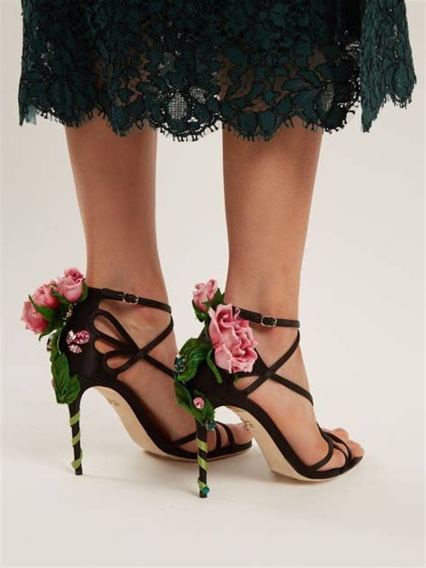 Dolce Gabbana Rose Heel Satin Sandals Heels Flower Shoes Fashion