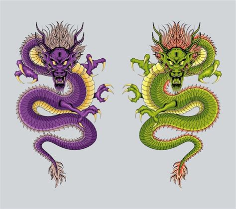 Premium Vector Two Different Color Chinese Dragon Illustration Artwork