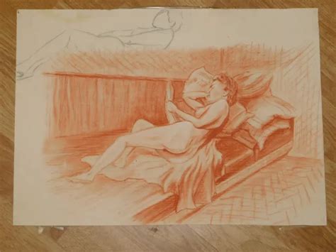 RUBELLA DRAWING NUDE Naked Lady On The Bed With Newspaper PicClick