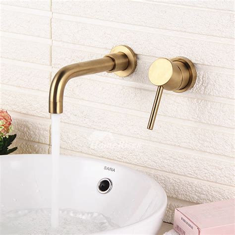 Rotatable Brushed Gold Chrome Brass Bathroom Sink Faucet Wall Mounted