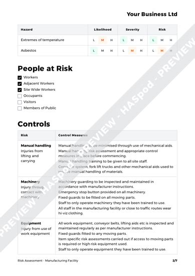 Manufacturing Facility Risk Assessment Template Haspod