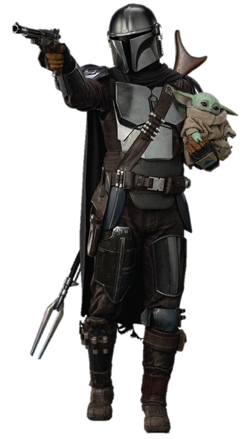 The Mandalorian With Pistol And Baby Png Transparent Image Download
